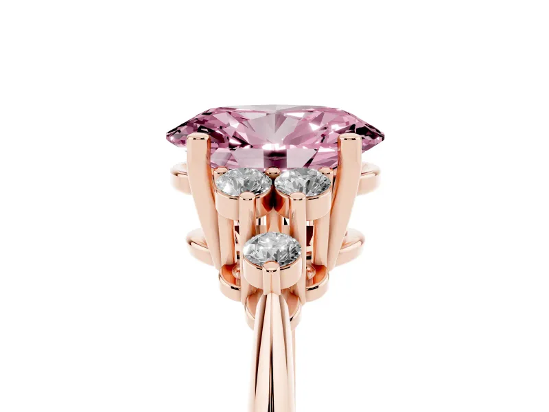 Oval Cluster Accent Engagement Ring Setting for a Fancy Pink Lab-Grown Diamond | Rose Gold