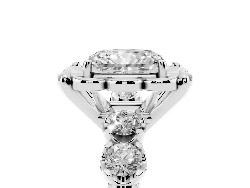 Radiant Cut Diamond Floral Halo Ring Set in Silver with Shared Prong Band