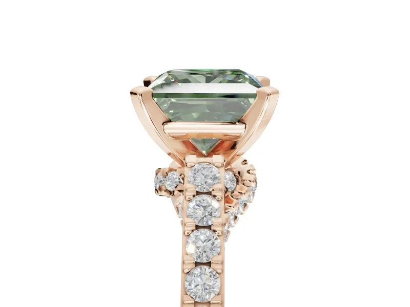Princess Cut Pavé Solitaire Engagement Ring Setting for a Fancy Green Lab-Grown Diamond | Crossover Gallery | Rose Gold