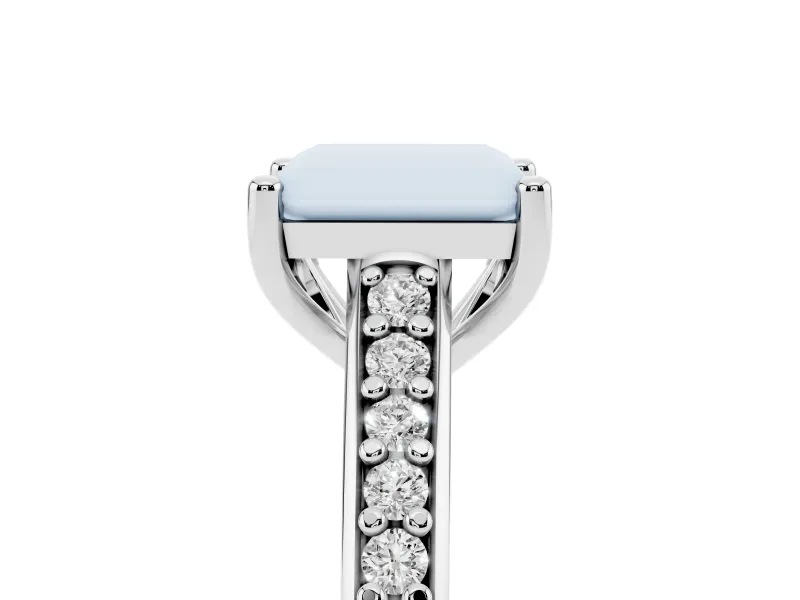 Radiant Cut Graduated Pave Cathedral Engagement Ring Setting | Scroll Cut-Outs | White Gold