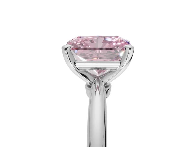 Radiant Cut Solitaire Engagement Ring Setting for a Fancy Pink Lab-Grown Diamond | Tapered Plain Band | Sterling Silver