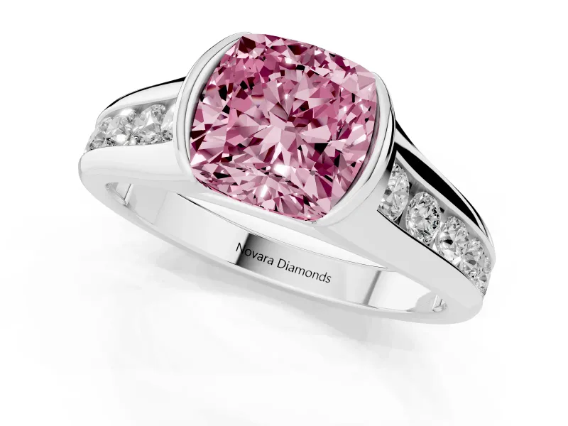 Cushion Cut Half Bezel Engagement Ring Setting for a Fancy Pink Lab-Grown Diamond | Sterling Silver
