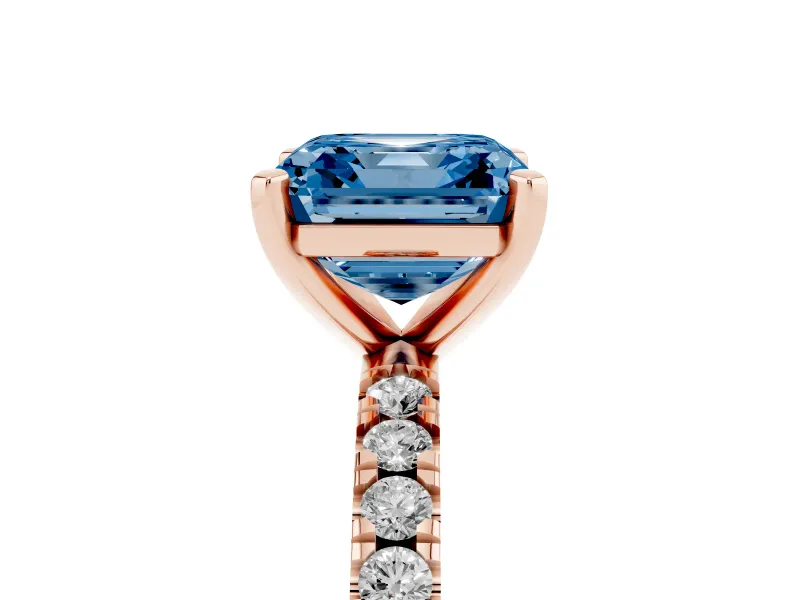 Asscher Cut Pavé Engagement Ring Setting for a Fancy Blue Lab-Grown Diamond | Rose Gold