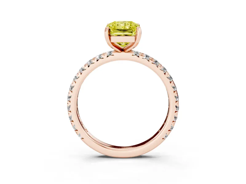 Radiant Cut Pavé Engagement Ring Setting for a Fancy Yellow Lab-Grown Diamond | Rose Gold