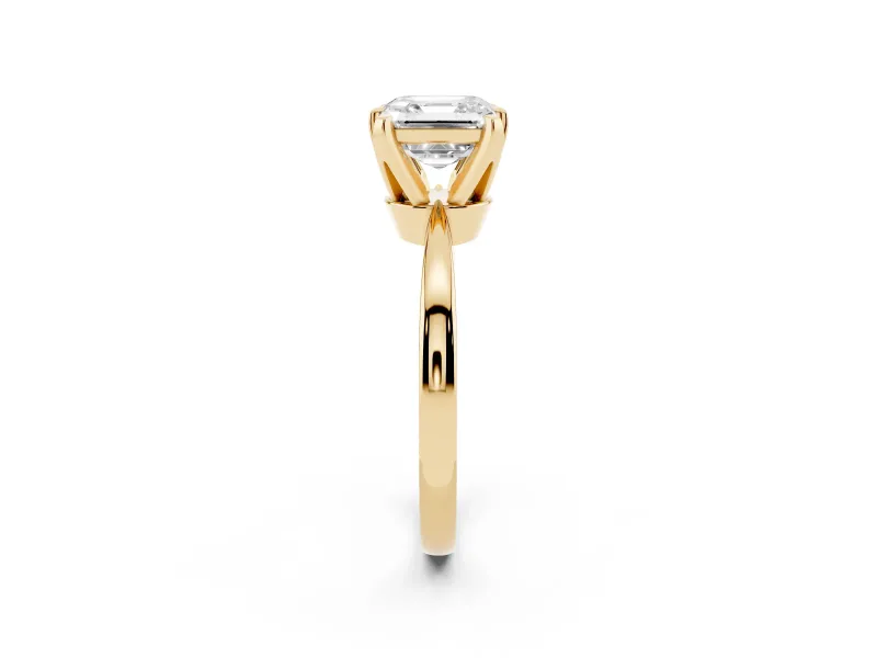 Asscher Cut Diamond Solitaire Engagement Ring Set in Yellow gold with Slim Tapered Solitaire Band