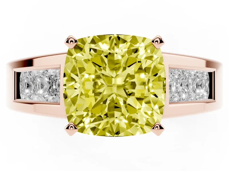Cushion Cut Channel-Set Engagement Ring Setting for a Fancy Yellow Lab-Grown Diamond | Rose Gold