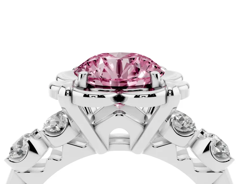 Round Floral Engagement Ring Setting for a Fancy Pink Lab-Grown Diamond | Petal Frame | Platinum