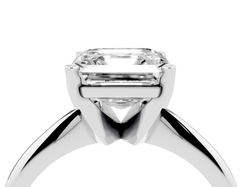 Asscher Cut Diamond Solitaire Ring Set in White gold with Prong Setting on a Plain Round Band
