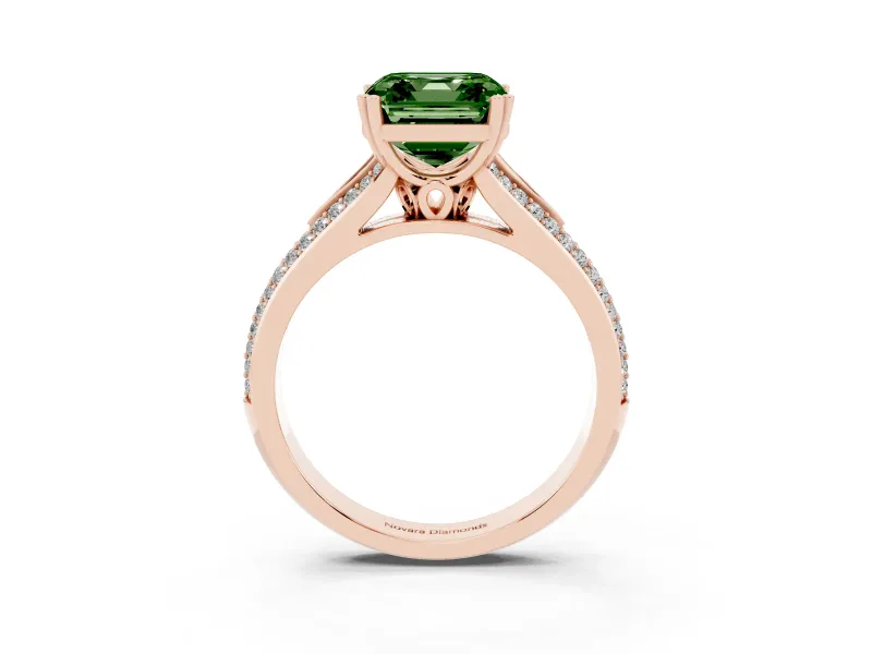 Asscher Cut Split Shank Engagement Ring Setting for a Fancy Green Lab-Grown Diamond | Pave Band | Rose Gold