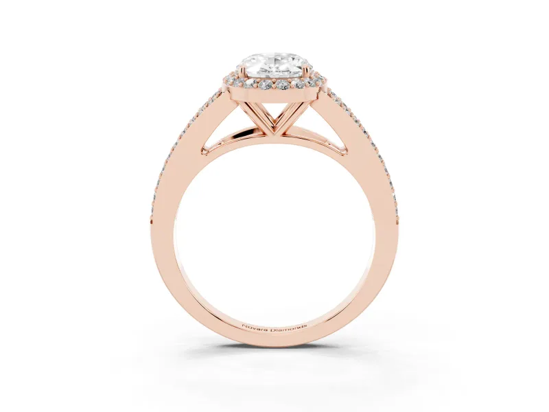 Oval Halo Engagement Ring Setting | V-Split Pavé Band | Rose Gold