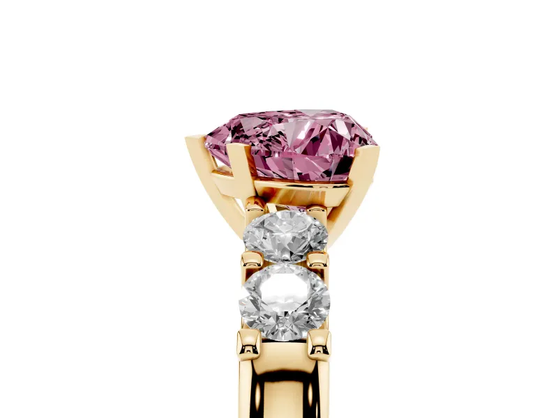 Heart-Shaped Five Stone Engagement Ring Setting for a Fancy Pink Lab-Grown Diamond | Yellow Gold