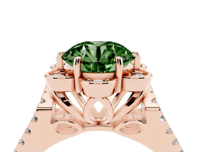 Round Petal Frame Floral Halo Engagement Ring Setting for a Fancy Green Lab-Grown Diamond | Pavé Split Shank | Rose Gold