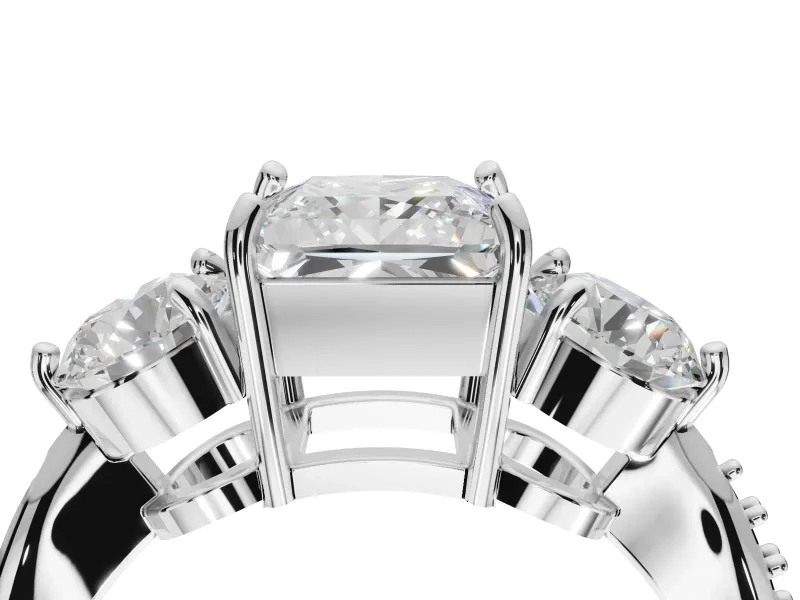 Princess Cut Three Stone Engagement Ring Setting | Tapered Pave Band | White Gold