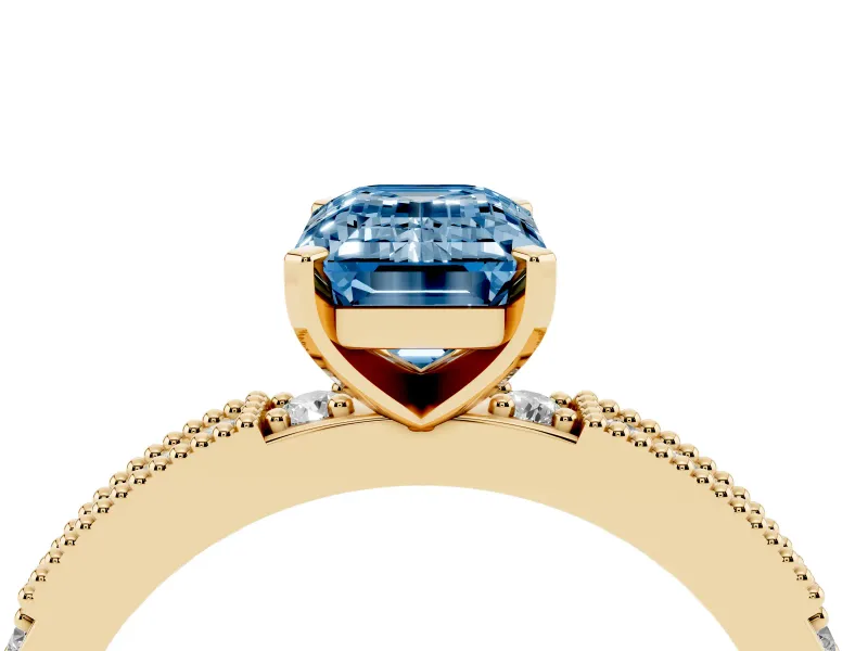 Emerald Cut Vintage Pavé Engagement Ring Setting for a Fancy Blue Lab-Grown Diamond | Yellow Gold