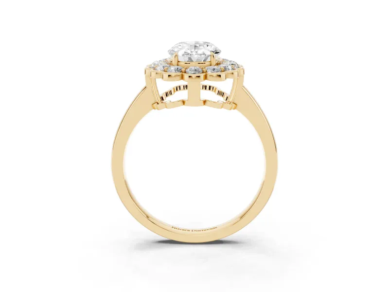 Oval Scalloped Cluster Halo Engagement Ring Setting | Plain Band | Yellow Gold