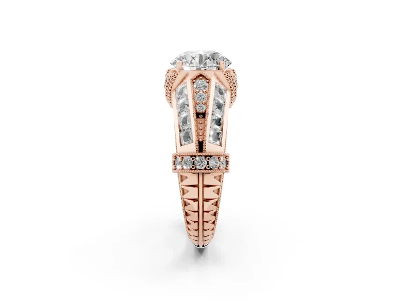 Round Cut Diamond Vintage-Inspired Milgrain Ring Set in Rose gold with Accent Split Shank