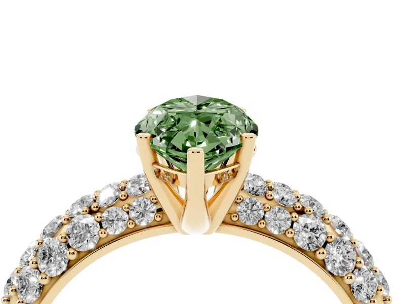 Marquise Multi Row Pave Engagement Ring Setting for a Fancy Green Lab-Grown Diamond | Yellow Gold