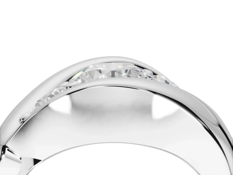 Round Three Stone Bypass Engagement Ring Setting | Sculpted Crossover Band | Platinum
