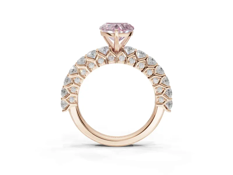 Heart-Shaped Shared Prong Engagement Ring Setting for a Fancy Pink Lab-Grown Diamond | Rose Gold