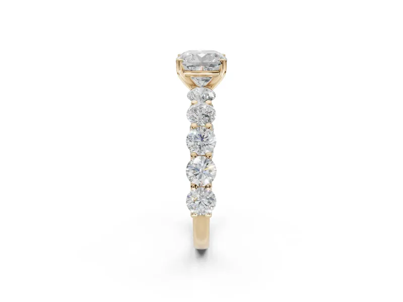 Cushion Cut Side Stone Engagement Ring Setting | Scalloped Prong Accents | Yellow Gold