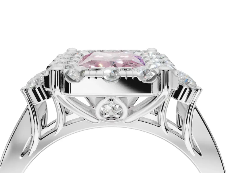 Radiant Cut Halo Engagement Ring Setting for a Fancy Pink Lab-Grown Diamond | Graduated Channel Band | Platinum