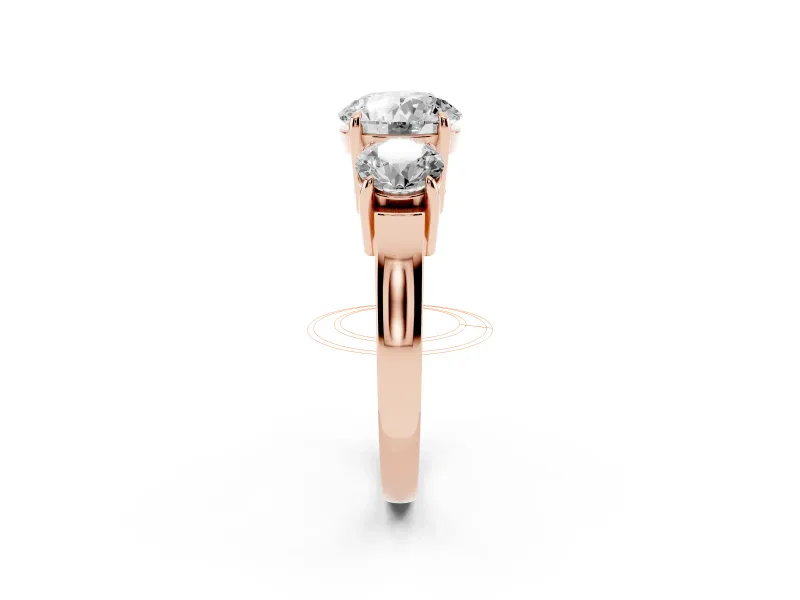 Round Three Stone Engagement Ring Setting | Round Side Stones and Open Baskets | Rose Gold