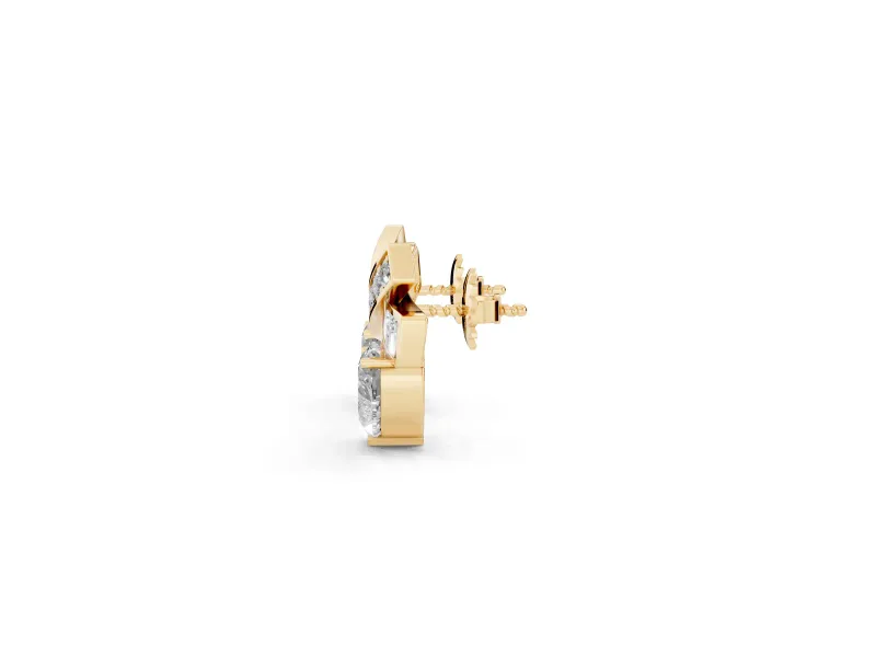 Heart Lab-Grown Diamond Crossed X Stud Earrings | Baguette and Round Bars | Yellow Gold