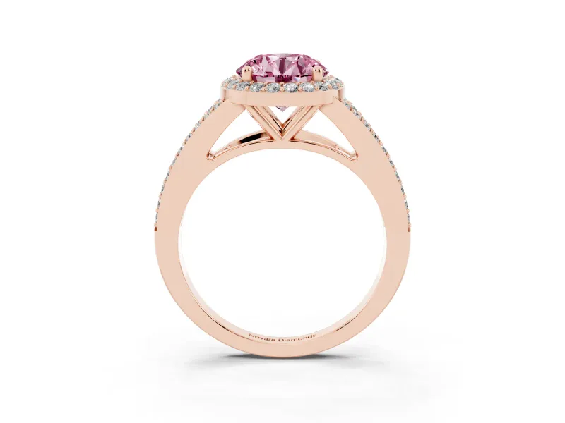 Round Halo Engagement Ring Setting for a Fancy Pink Lab-Grown Diamond | Pave Split Shank | Rose Gold