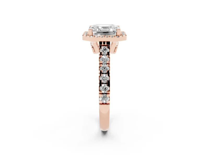 Asscher Cut Halo Engagement Ring Setting | Shared Prong Shoulders | Rose Gold