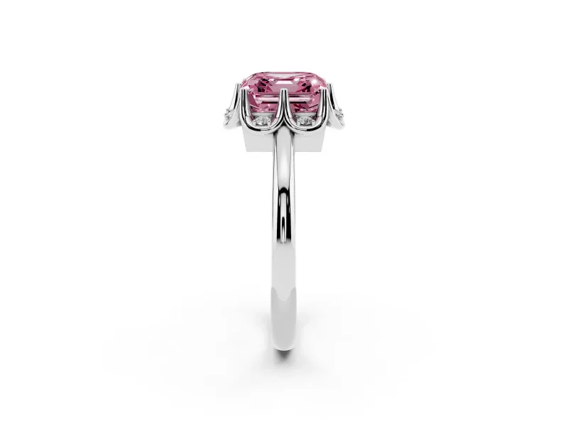 Asscher Cut Petal Halo Engagement Ring Setting for a Fancy Pink Lab-Grown Diamond | Platinum