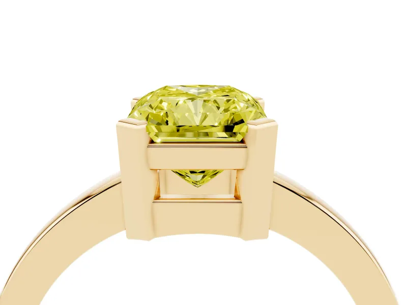Radiant Cut Solitaire Engagement Ring Setting for a Fancy Yellow Lab-Grown Diamond | Flat Tab Prongs | Yellow Gold