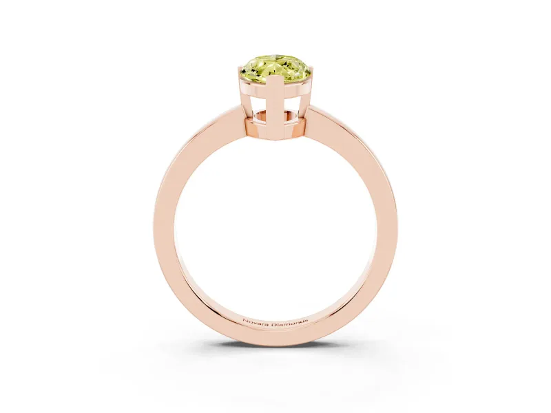 Fancy Yellow Marquise Cut Diamond Solitaire Ring Set in Rose gold with Prong Head and Smooth Polished Band