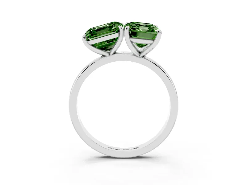 Fancy Green Asscher Cut and Emerald Cut Toi Moi Ring Set in White gold with Prong Setting