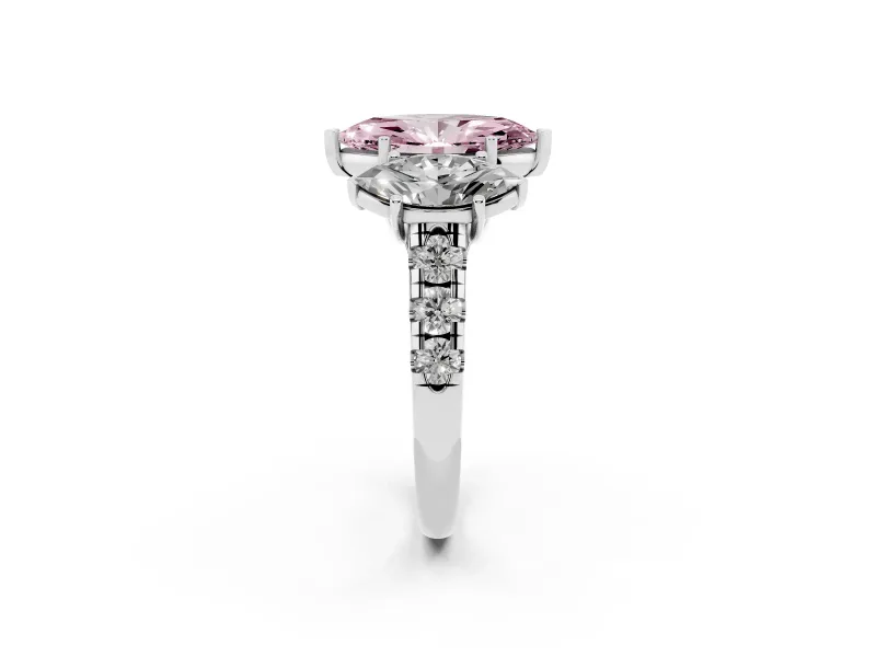 Marquise Three Stone Engagement Ring Setting for a Fancy Pink Lab-Grown Diamond | Accented Shoulders | Platinum