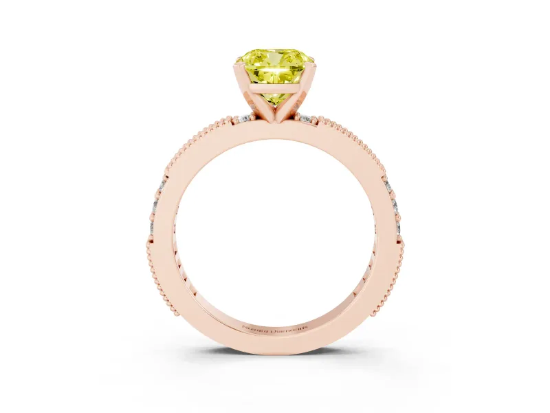 Cushion Cut Vintage Pavé Engagement Ring Setting for a Fancy Yellow Lab-Grown Diamond | Rose Gold