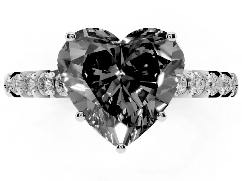 Heart-Shaped Hidden Halo Engagement Ring Setting for a Black Center | White Gold