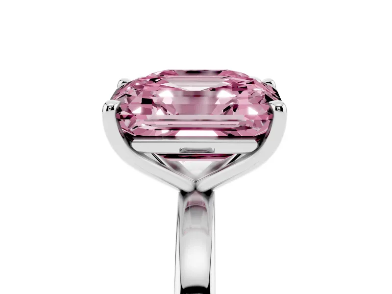 Fancy Pink Asscher Cut and Emerald Cut Toi Moi Ring Set in White gold with Prong Setting