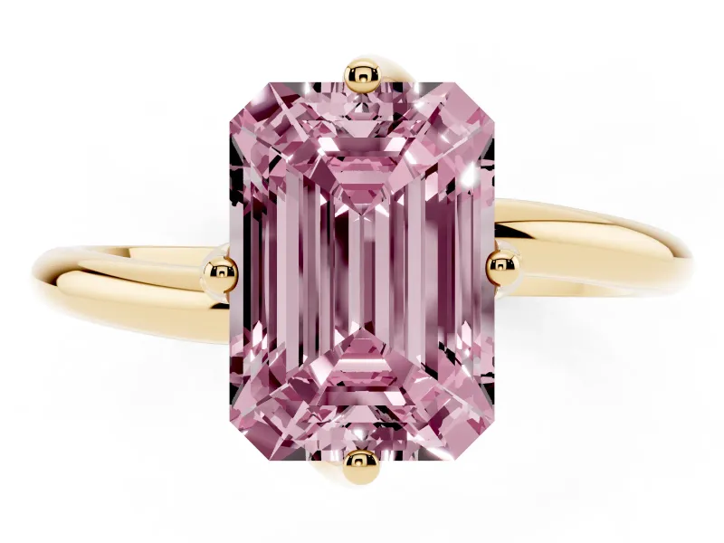 Emerald Cut Bypass Solitaire Engagement Ring Setting for a Fancy Pink Lab-Grown Diamond | Plain Band | Yellow Gold