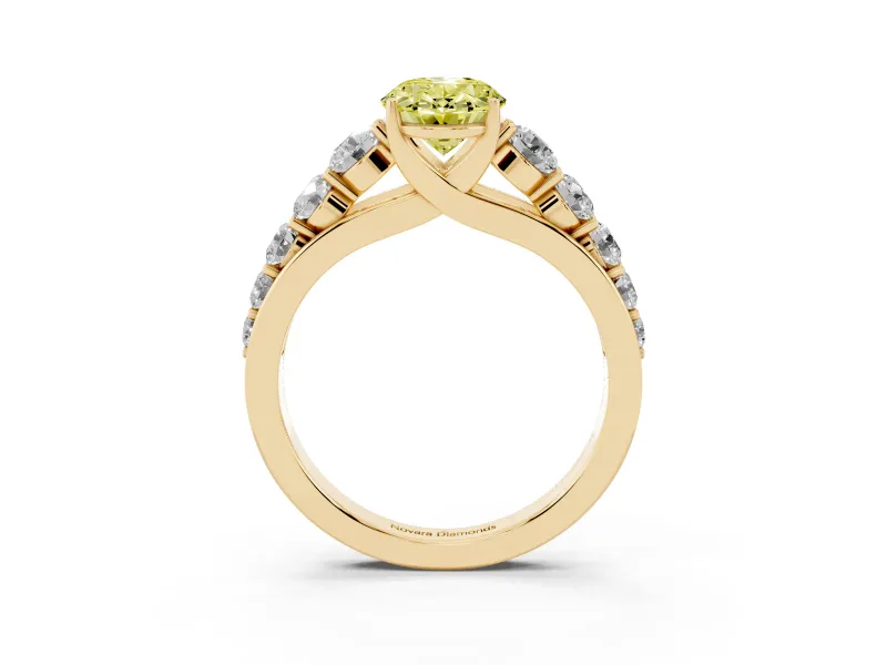 Oval Graduated Side Stone Engagement Ring Setting for a Fancy Yellow Lab-Grown Diamond | Flat Top Band | Yellow Gold