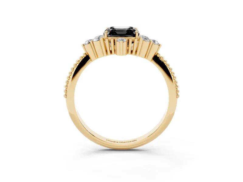 Asscher Cut Vintage Cluster Engagement Ring Setting for a Black Center | Beaded Edges | Yellow Gold