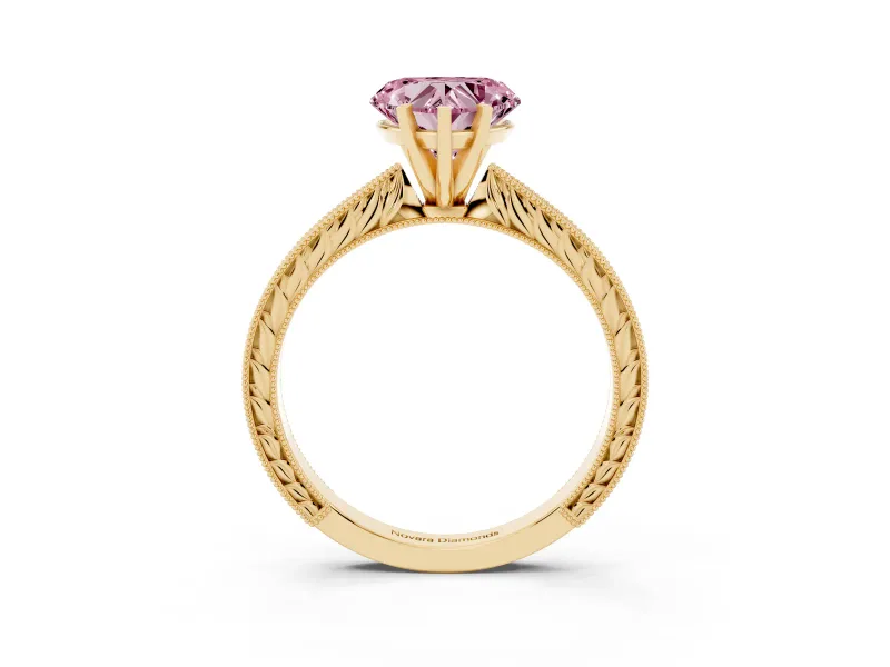 Heart-Shaped Engraved Engagement Ring Setting for a Fancy Pink Lab-Grown Diamond | Yellow Gold