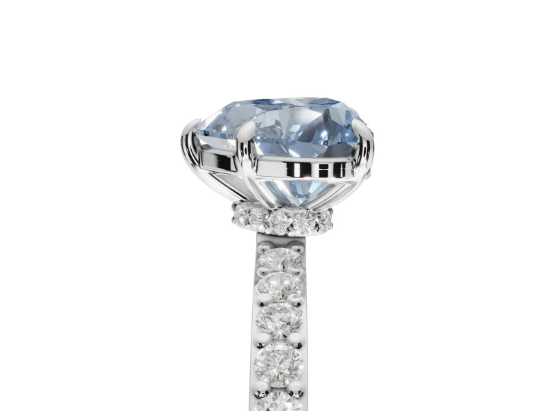 Heart-Shaped Hidden Halo Engagement Ring Setting for a Fancy Blue Lab-Grown Diamond | Pavé Band | Platinum