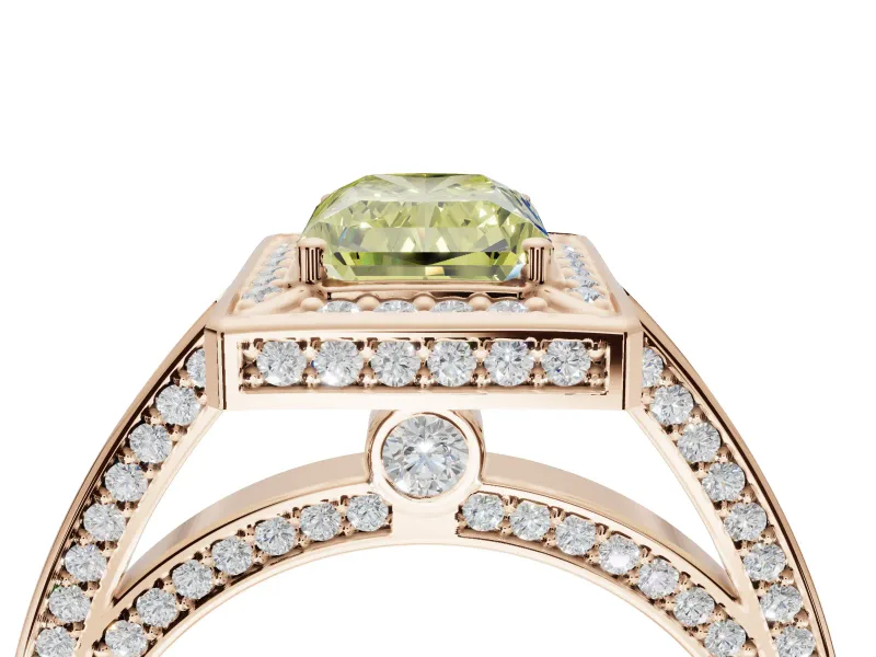 Radiant Cut Sectioned Halo Engagement Ring Setting for a Fancy Yellow Lab-Grown Diamond | Rose Gold