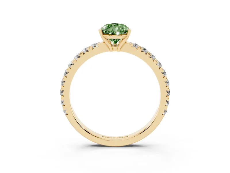 Pear-Shaped Pave Solitaire Engagement Ring Setting for a Fancy Green Lab-Grown Diamond | Shared Prong Band | Yellow Gold