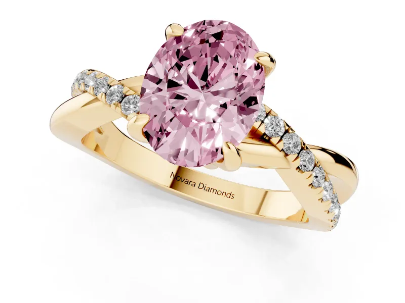 Oval Twist Engagement Ring Setting for a Fancy Pink Lab-Grown Diamond | Crossover Band | Yellow Gold