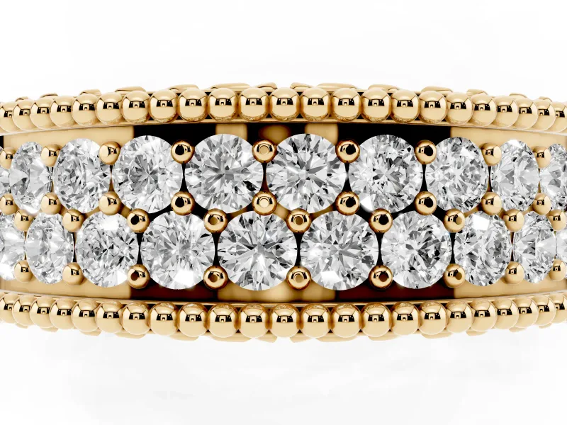 Round Diamond Pavé Eternity Band Set in Yellow gold with Bead Prong Setting
