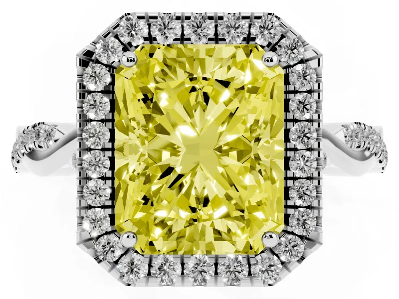 Radiant Cut Halo Engagement Ring Setting for a Fancy Yellow Lab-Grown Diamond | Pavé Twist Band | Sterling Silver