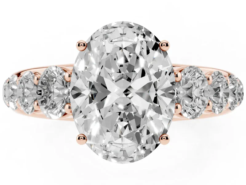 Oval Graduated Side Stone Engagement Ring Setting | Flat Top Band | Rose Gold