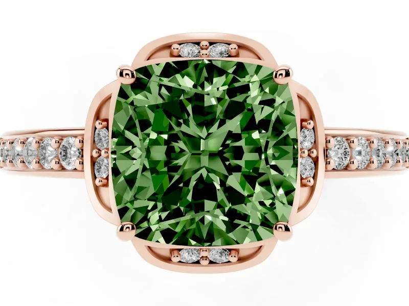 Cushion Cut Floral Pavé Engagement Ring Setting for a Fancy Green Lab-Grown Diamond | Rose Gold