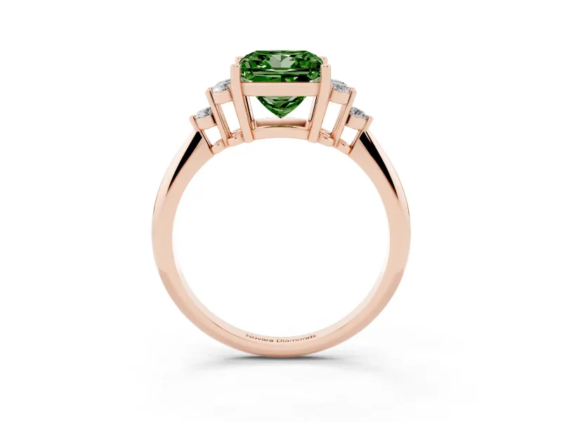 Princess Cut Cluster Accent Engagement Ring Setting for a Fancy Green Lab-Grown Diamond | Rose Gold